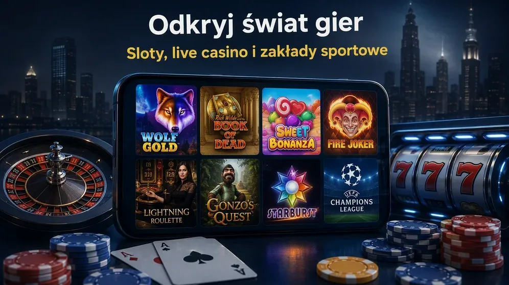 siatka ikon gier kasynowych i sportowych na ekranie